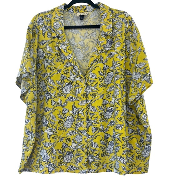 Universal Thread Womens Yellow Floral Short Sleeve Button Up Plus Size 4X - Picture 1 of 5